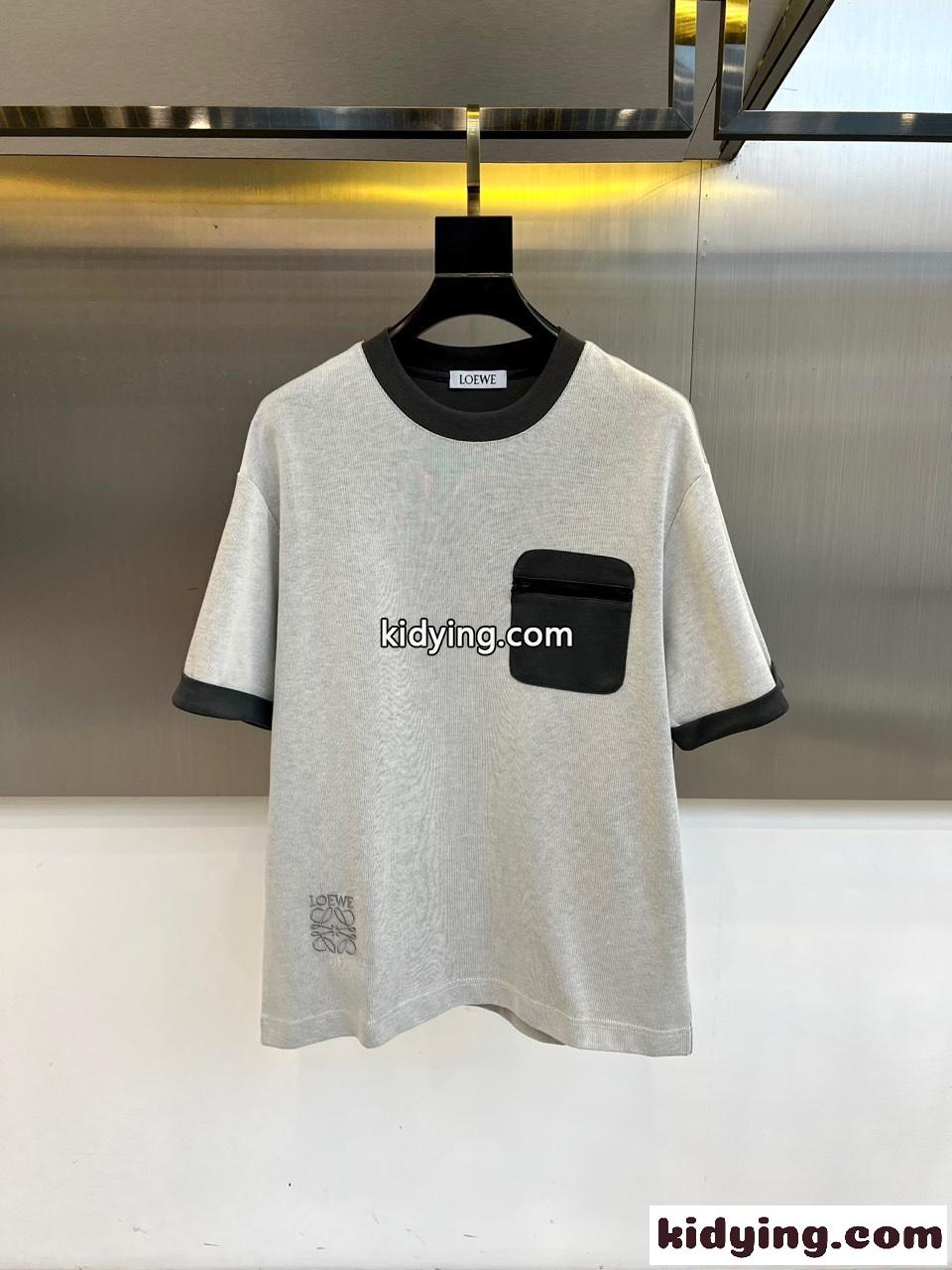 ロエベ Tシャツ 偽物 お洒落 カジュアル コットン 半袖Tシャツ クルーネック グレー-0