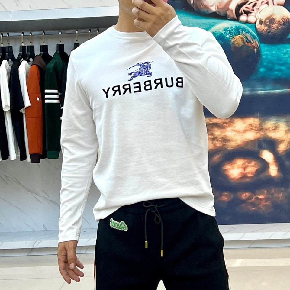 ベーシック ロゴプリント クルーネック 長袖Tシャツ バーバリー Tシャツ コピー ホワイト-1