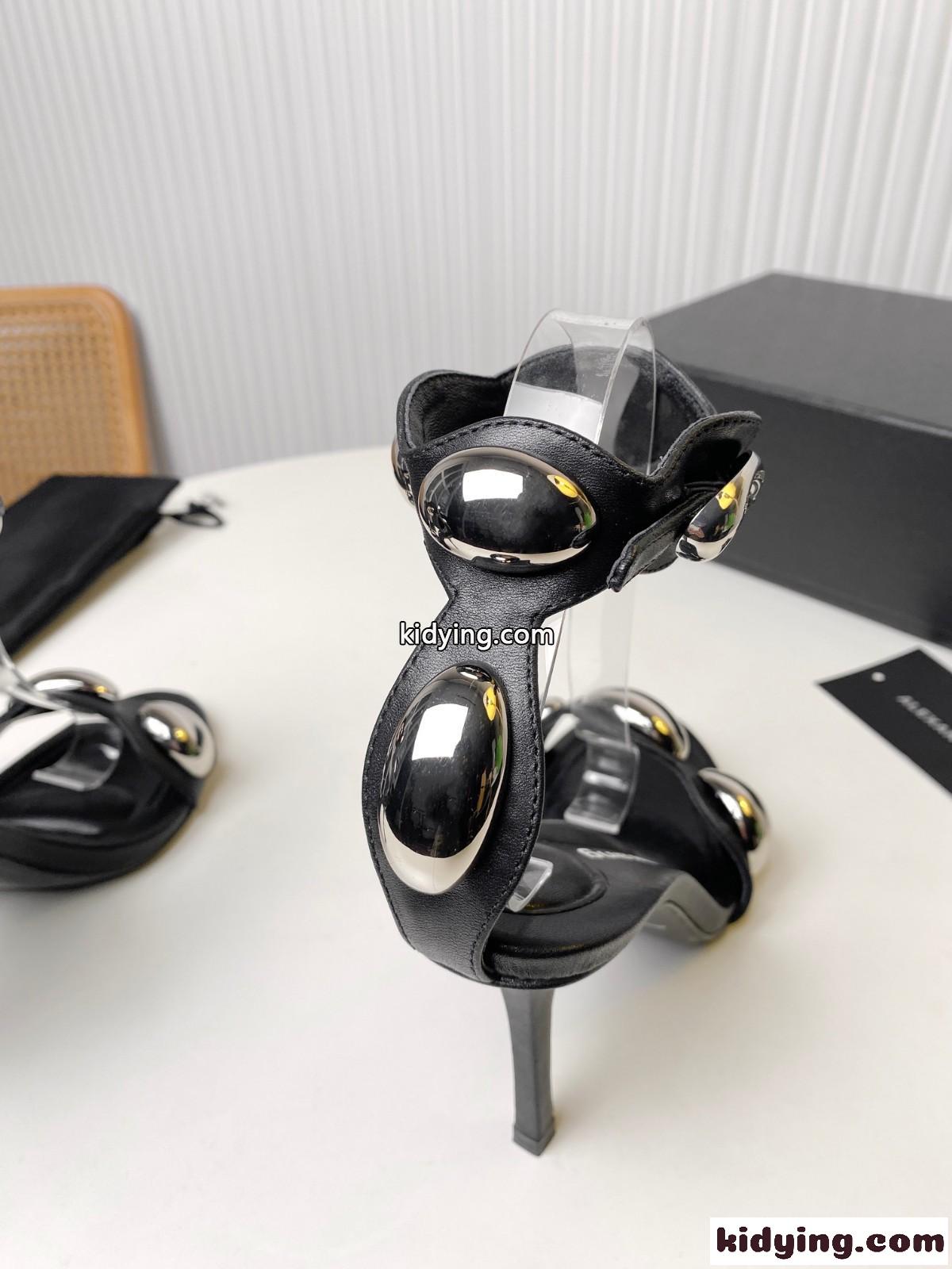 dome 10cm カーフレザー ハイヒールサンダル アレキサンダーワング サンダル コピー ブラック-0