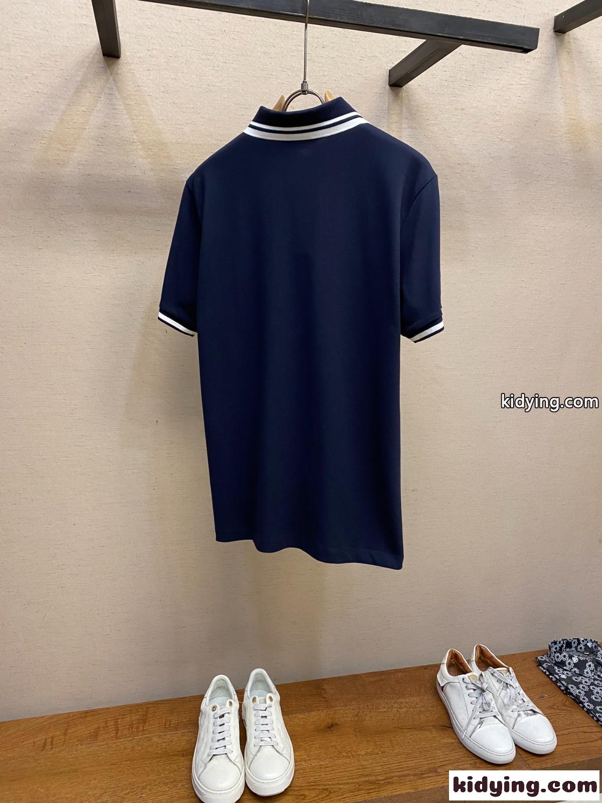 カジュアル コットン 半袖 ポロシャツ グッチ Tシャツ コピー メンズ トップス ネイビー-0