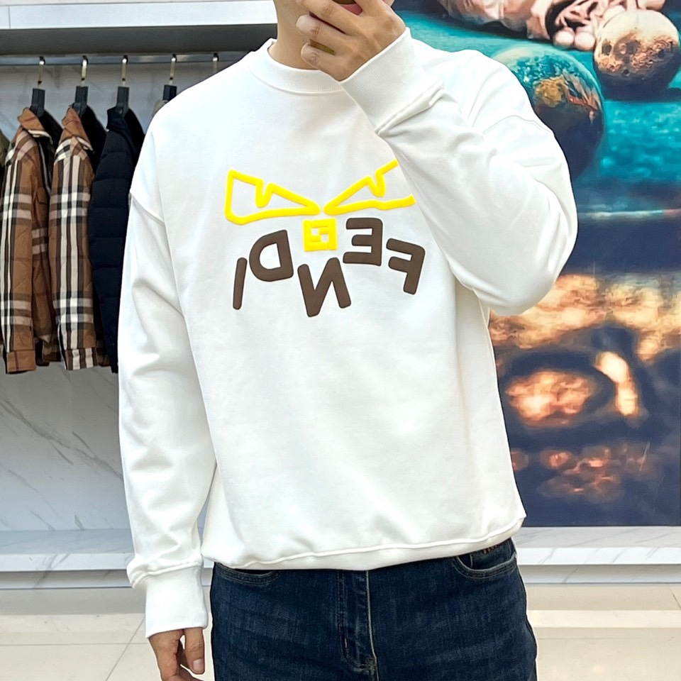 フェンディ Tシャツ コピー カジュアル ロゴ入り クルーネック スウェットシャツ ホワイト-2