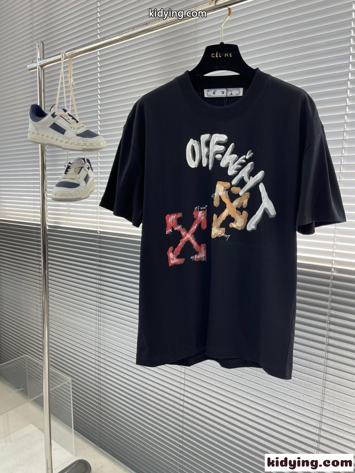 カジュアル プリント クルーネック 半袖Tシャツ オフホワイト Tシャツ コピー ブラック-1