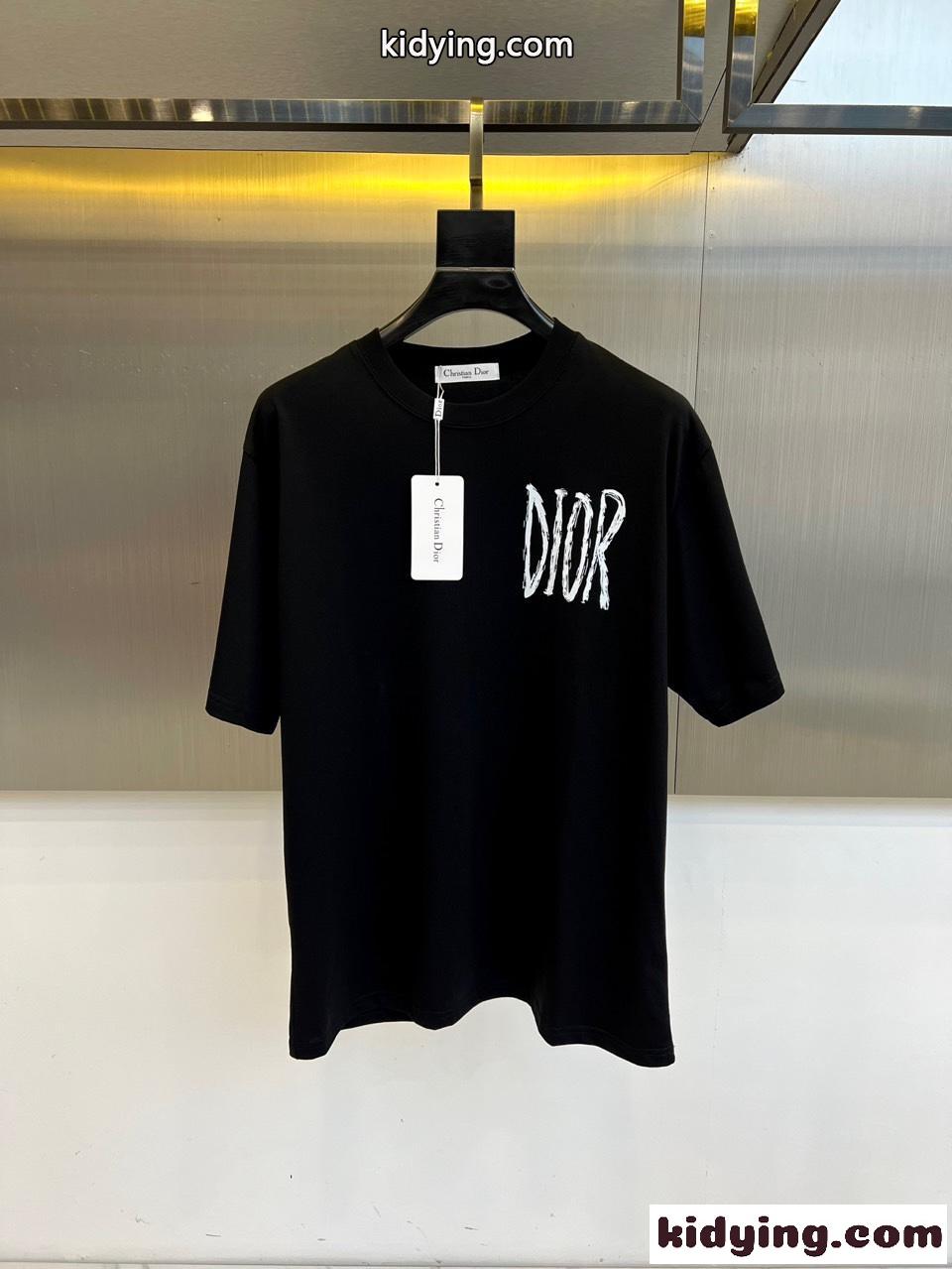 カジュアル ロゴプリント 半袖Tシャツ クリスチャン・ディオール Tシャツ 偽物 ブラック-0