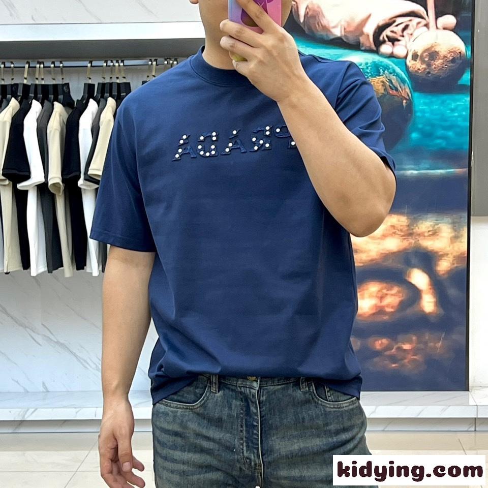 シンプル ロゴ入り クルーネック プラダ Tシャツ 偽物 半袖Tシャツ ブルー-0
