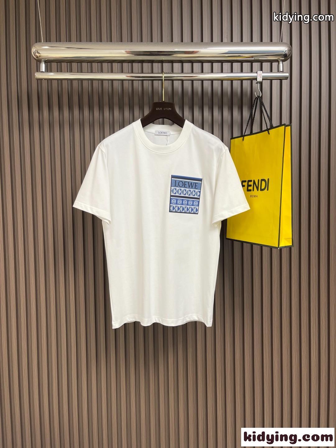 洗練された ロゴ入り クルーネック 半袖Tシャツ ロエベ Tシャツ 偽物 コットン-2