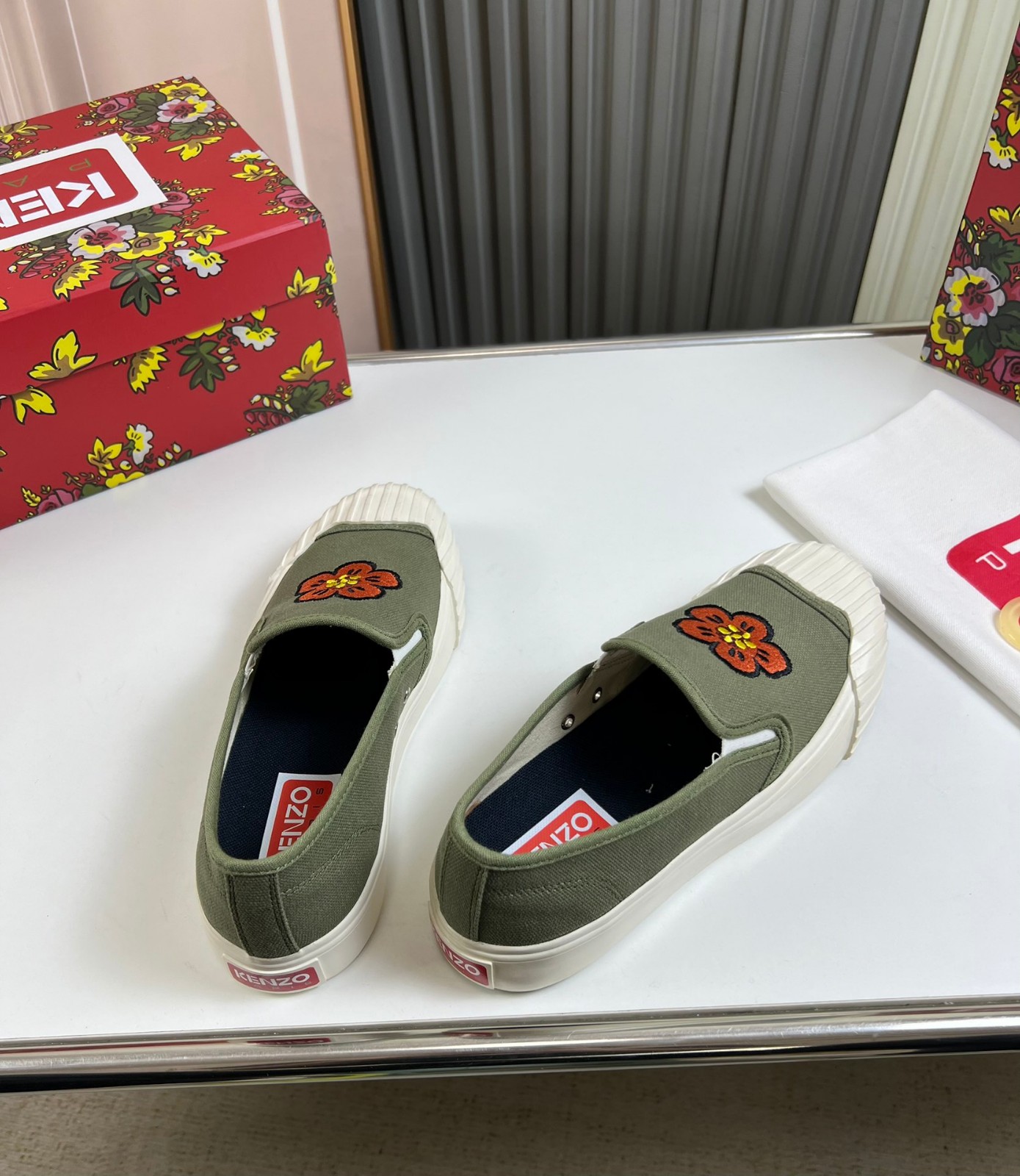 KENZOSCHOOL メンズ スリッポン スニーカー ケンゾー スニーカー コピー グリーン-4