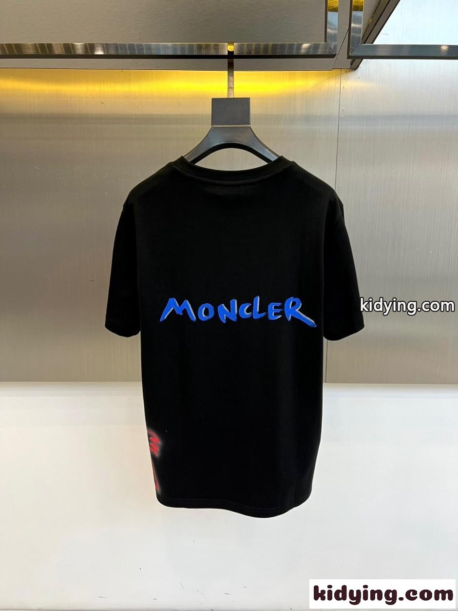カジュアル ロゴ クルーネック 半袖Tシャツ モンクレール Tシャツ 偽物 ブラック-4