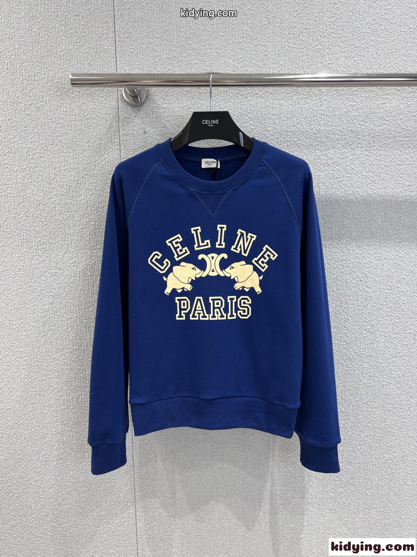 定番 コットン スウェットシャツ セリーヌ Tシャツ コピー クルーネック-0