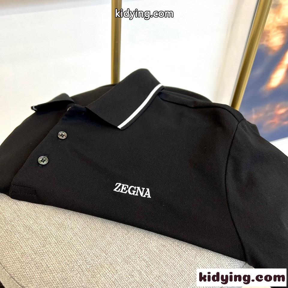 エルメネジルド・ゼニア 半袖Tシャツ コピー ロゴ コットンピケ メンズ ポロシャツ ブラック-2