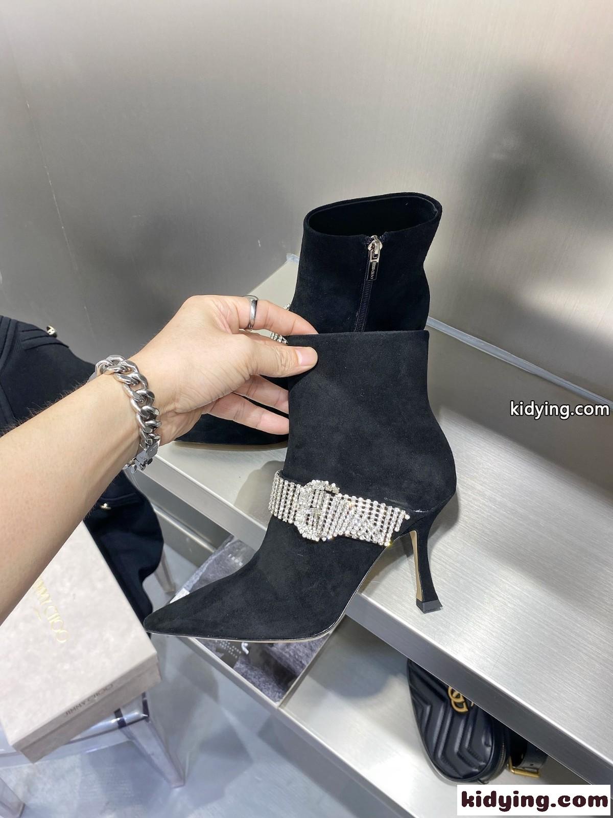 セクシー ポインテッドトゥ 美足 気質アップ スエード ハイヒール 8.5CM ジミーチュウ ブーツ コピー レディース-0