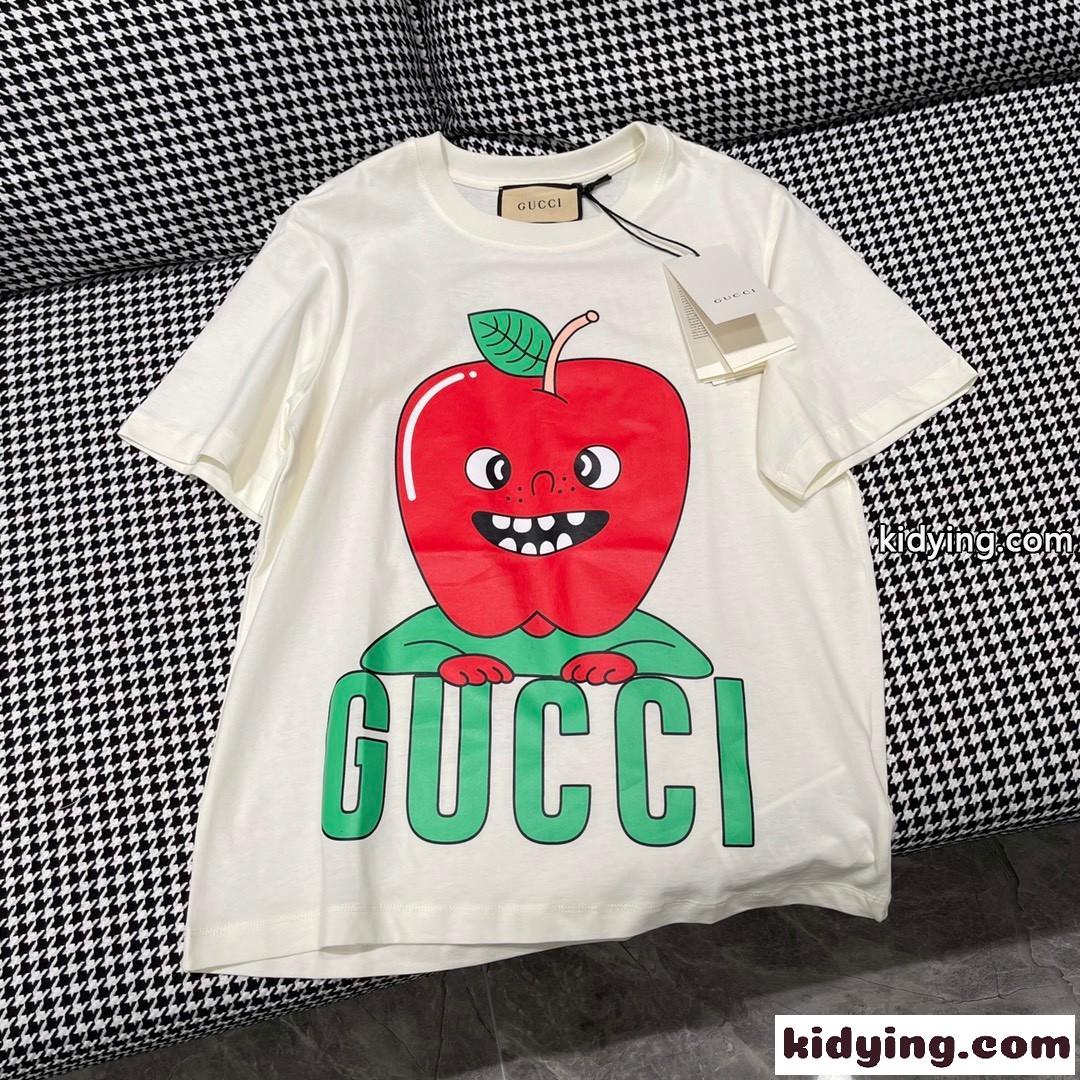 人気 グッチ Tシャツ コピー ゆったり 半袖 お洒落 プリント クルーネック トップス-2