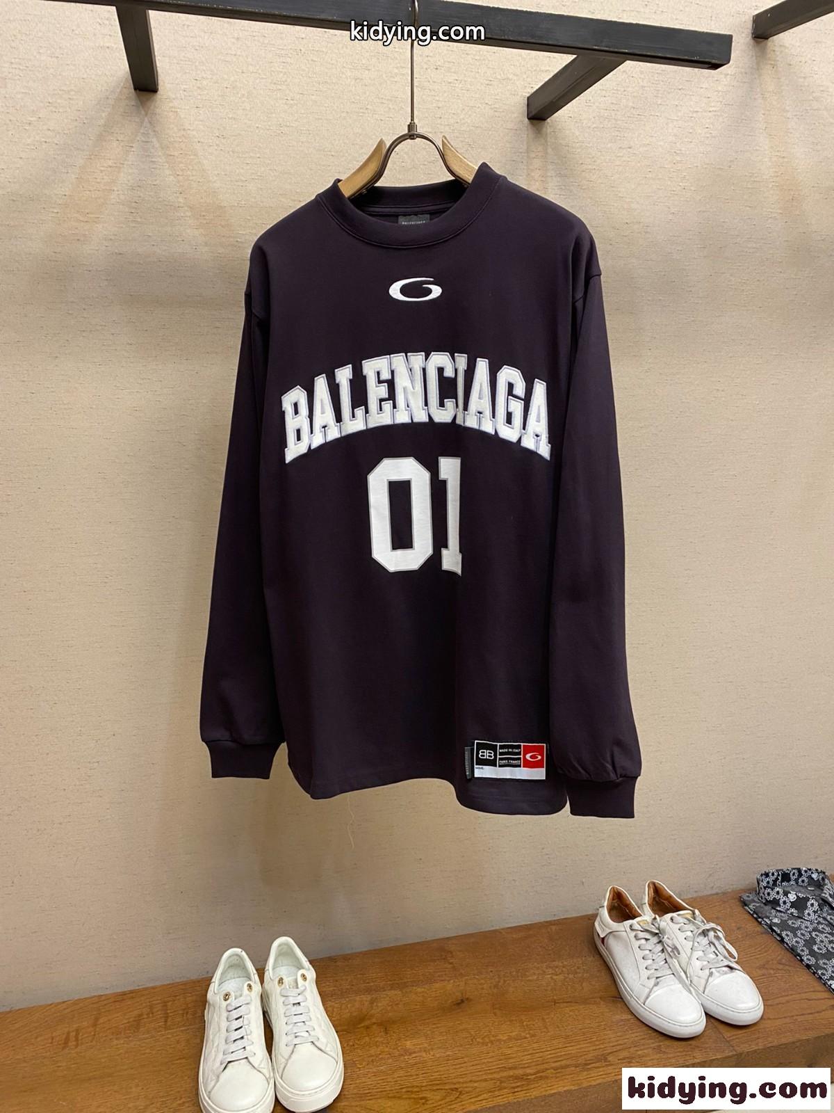 お洒落 カジュアル コットンジャージ 長袖Tシャツ バレンシアガ Tシャツ コピー パープル-0
