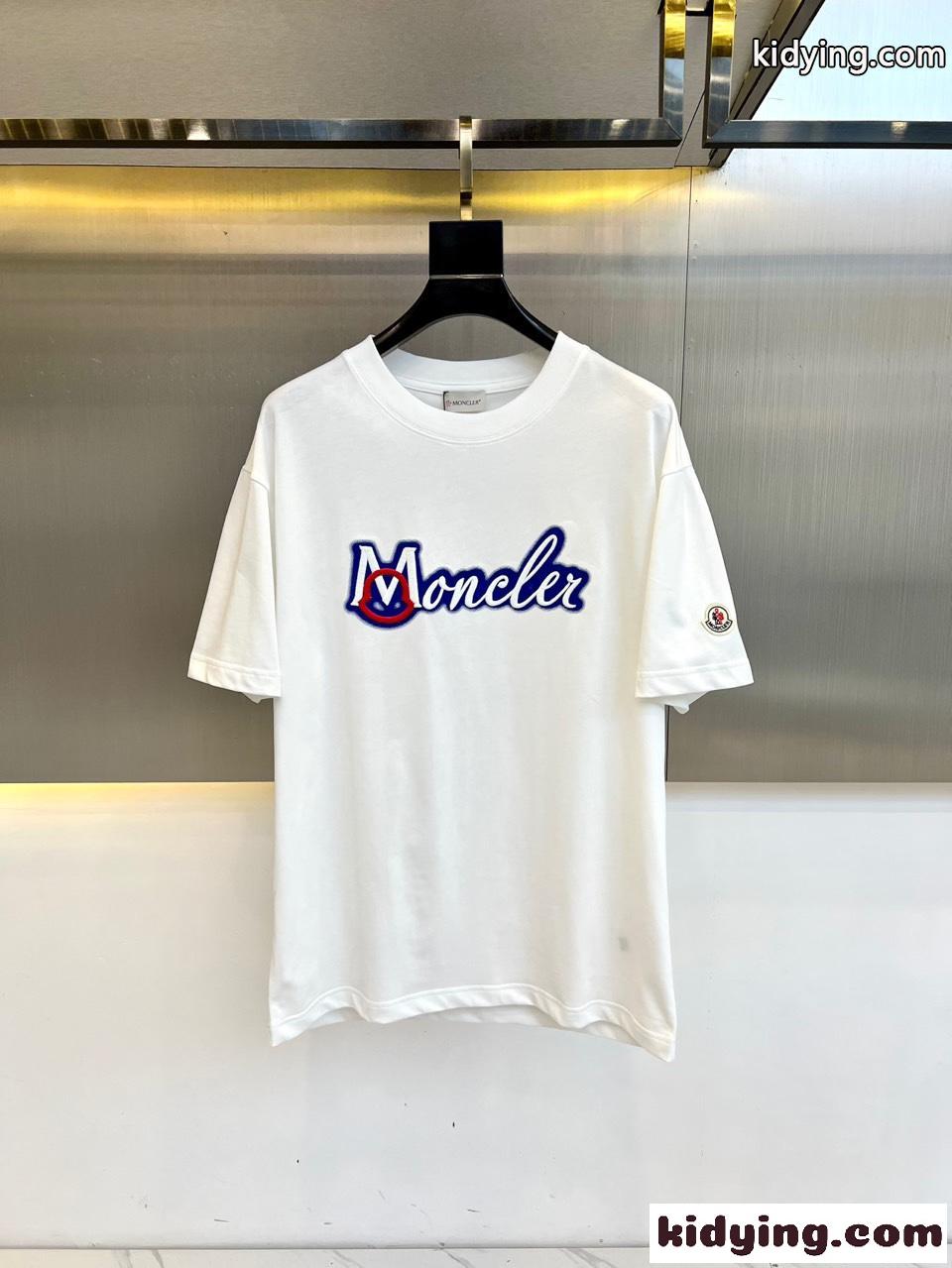 カジュアル 刺繍入り クルーネック モンクレール Tシャツ コピー コットン 半袖Tシャツ ホワイト-0