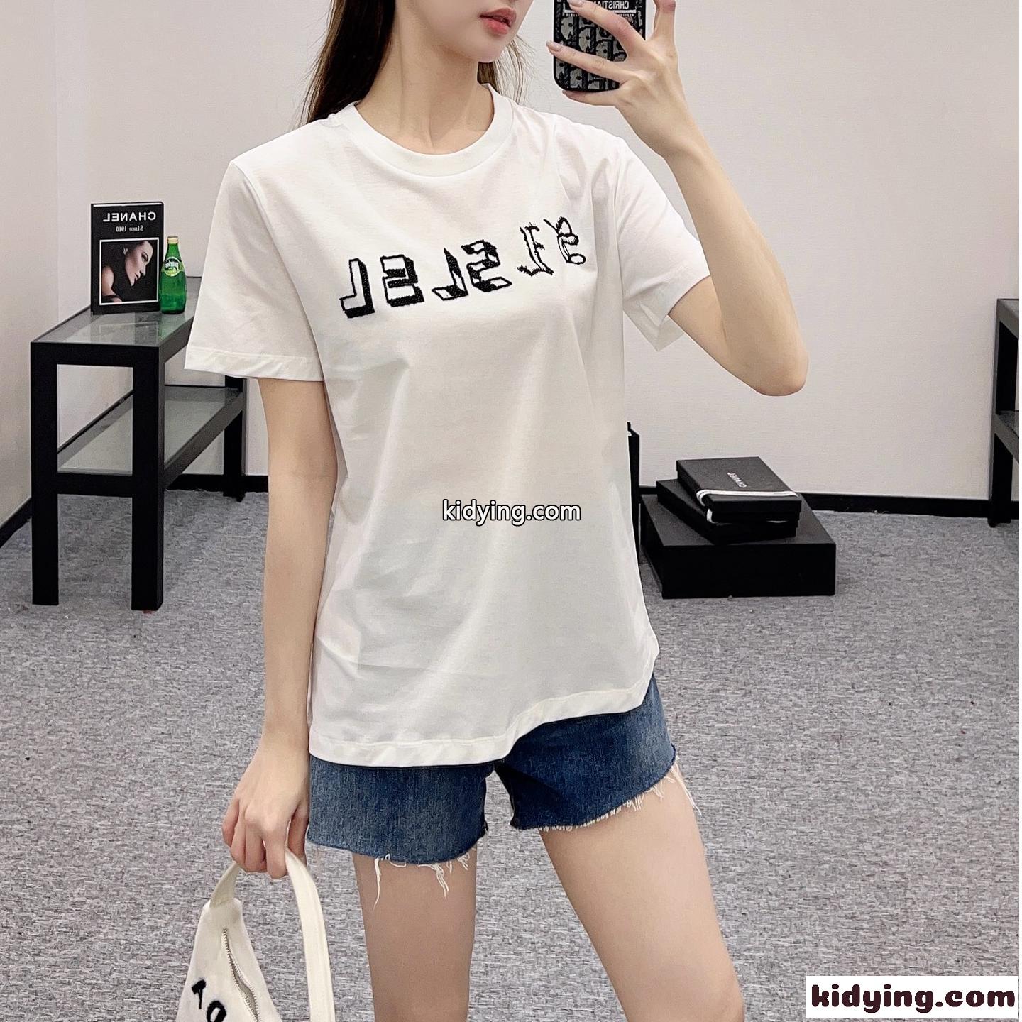 シンプル イヴ・サンローラン Tシャツ コピー ロゴ入り コットン 半袖Tシャツ-0