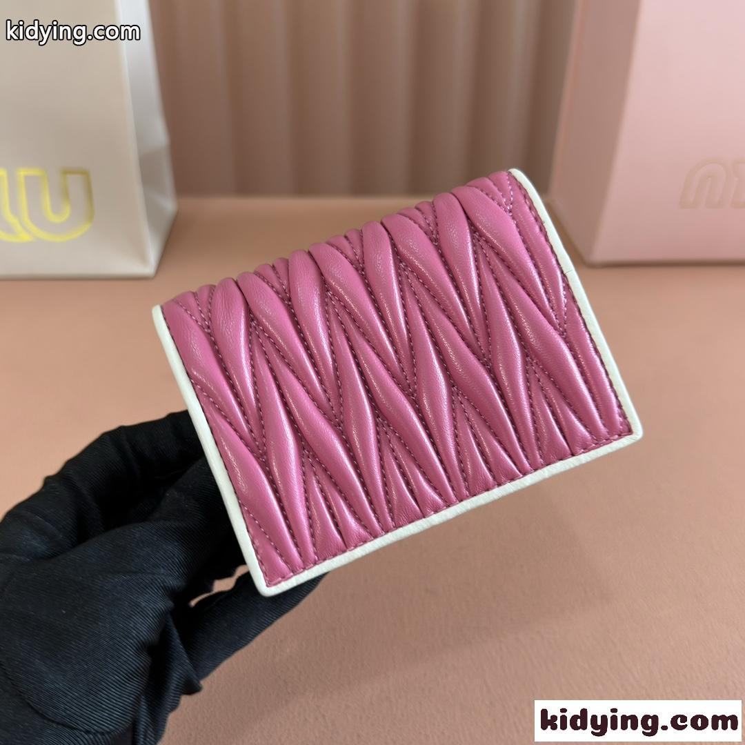 マテラッセレザー 配色 コンパクト財布 ミュウミュウ 財布 スーパーコピー ピンク-1