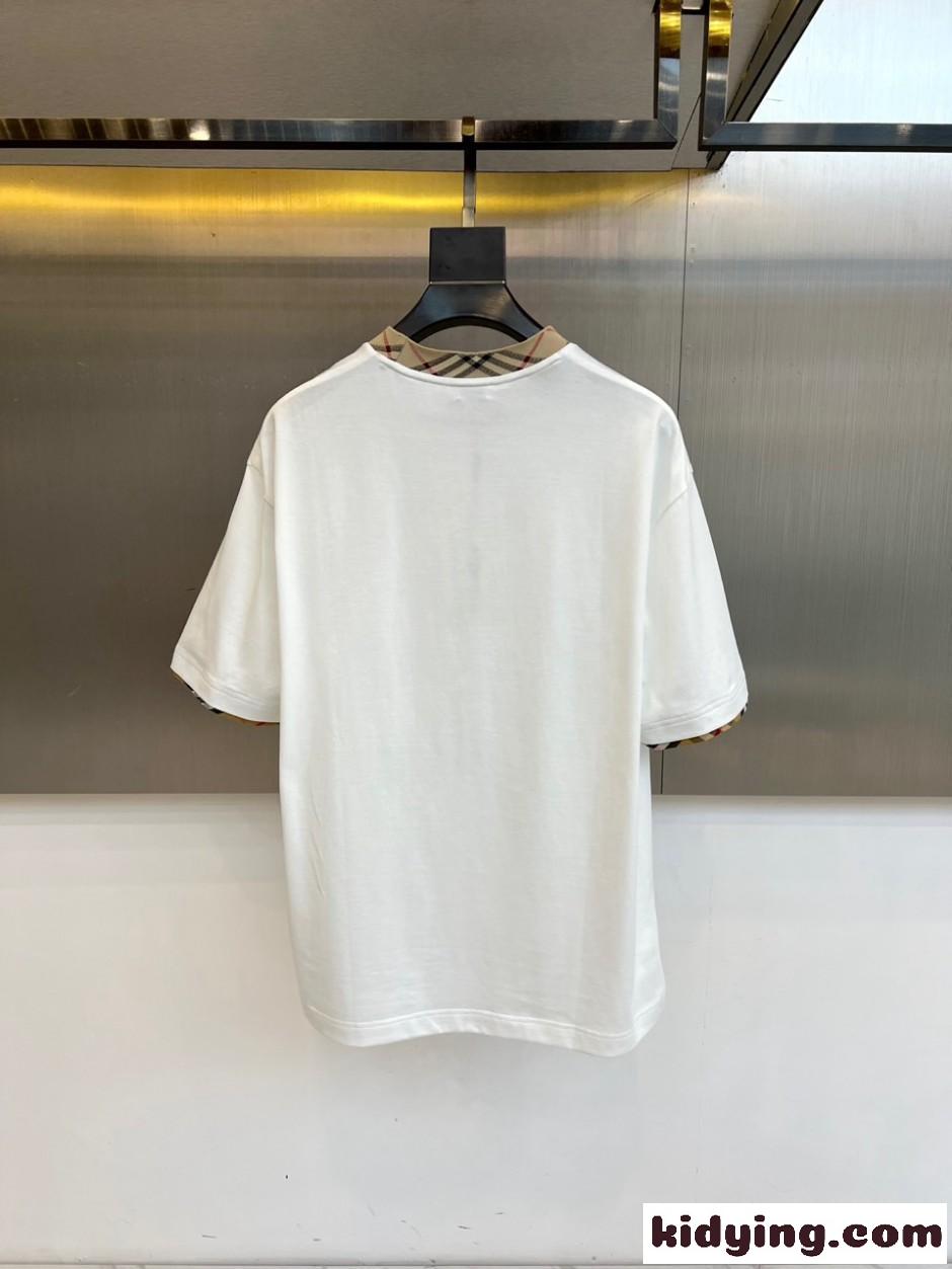 洗練された コットン 半袖Tシャツ バーバリー Tシャツ 偽物 クルーネック ホワイト-1