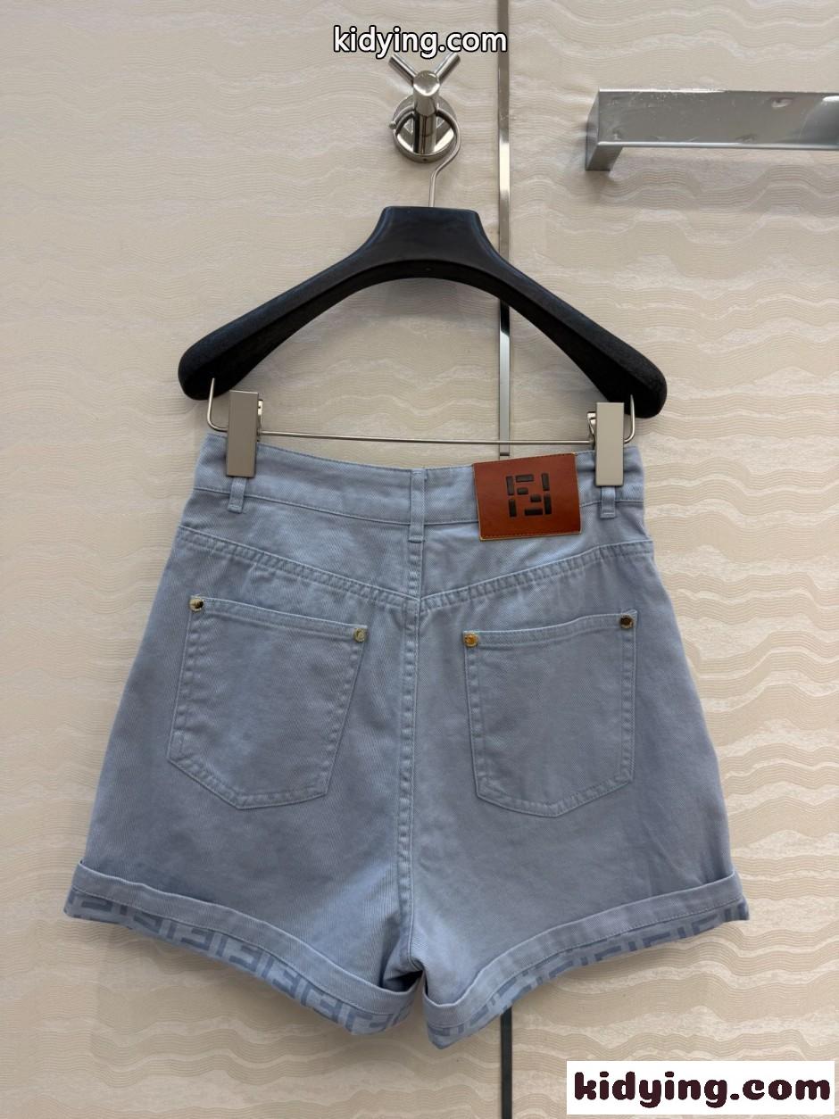 お洒落 デニムショートパンツ フェンディ パンツ コピー ブルー-4