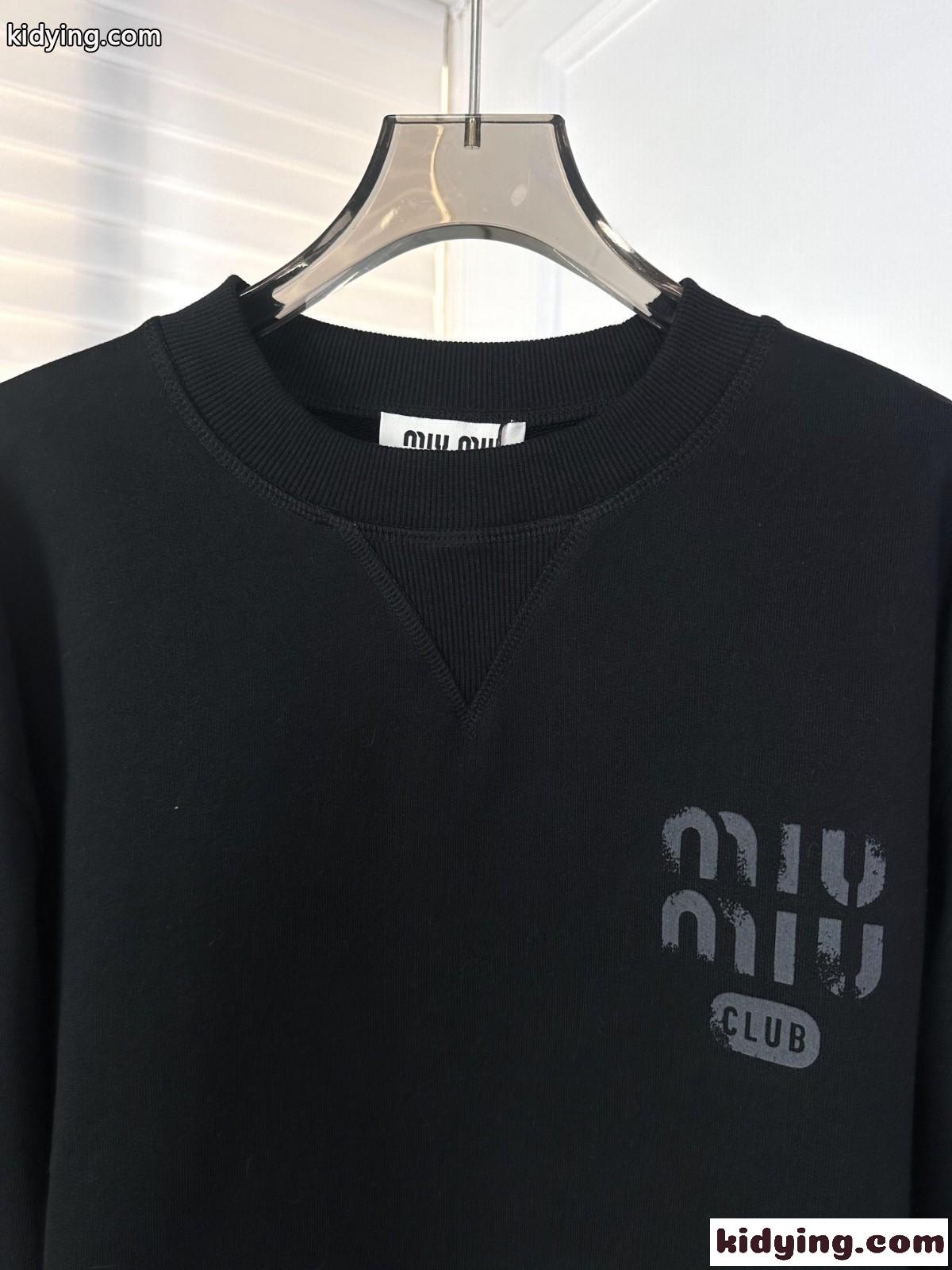 コットン クルーネック スウェットシャツ ミュウミュウ Tシャツ コピー ブラック-2