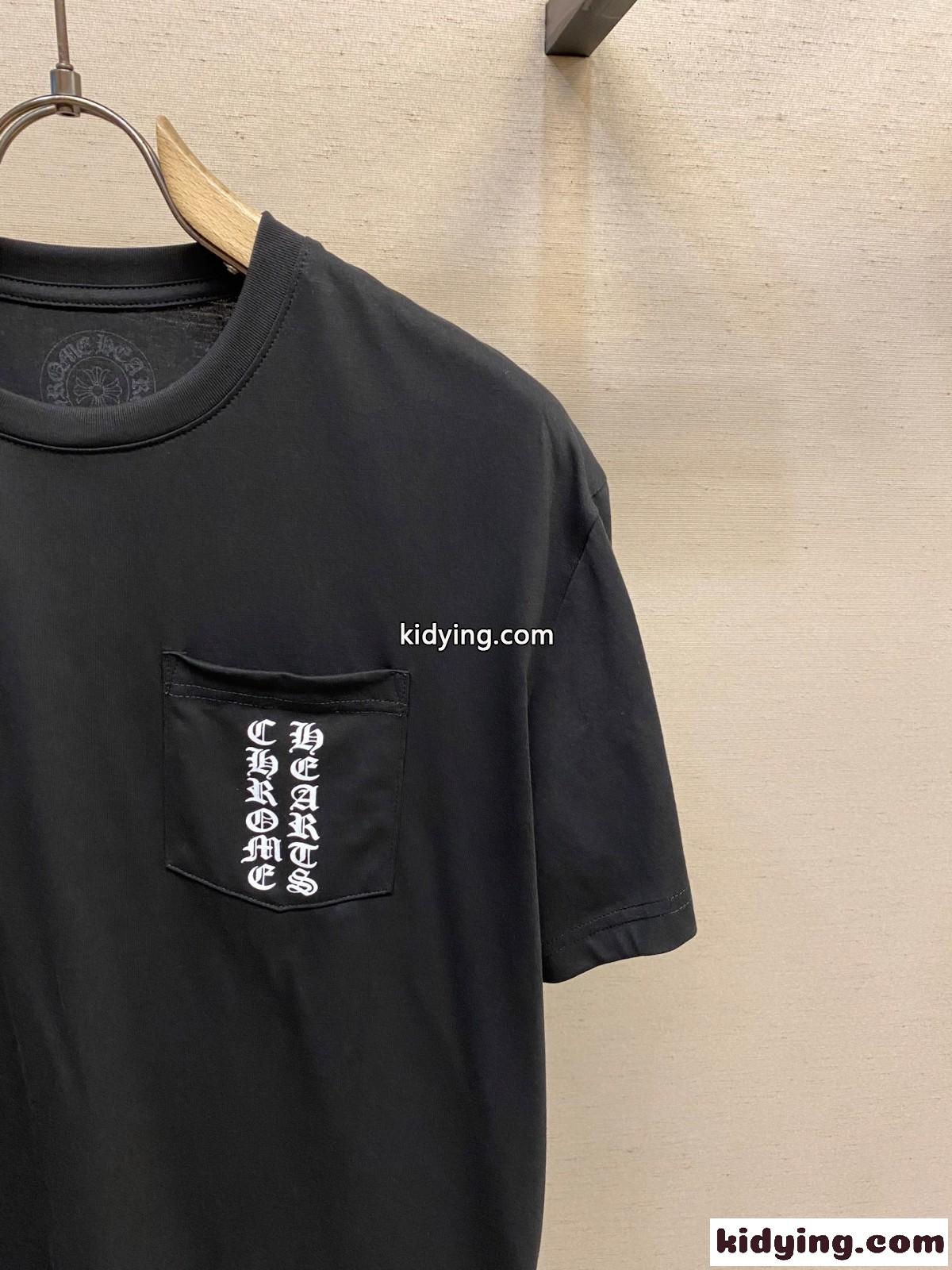 カジュアル コットン 半袖Tシャツ クロムハーツ Tシャツ コピー クルーネック ブラック-0