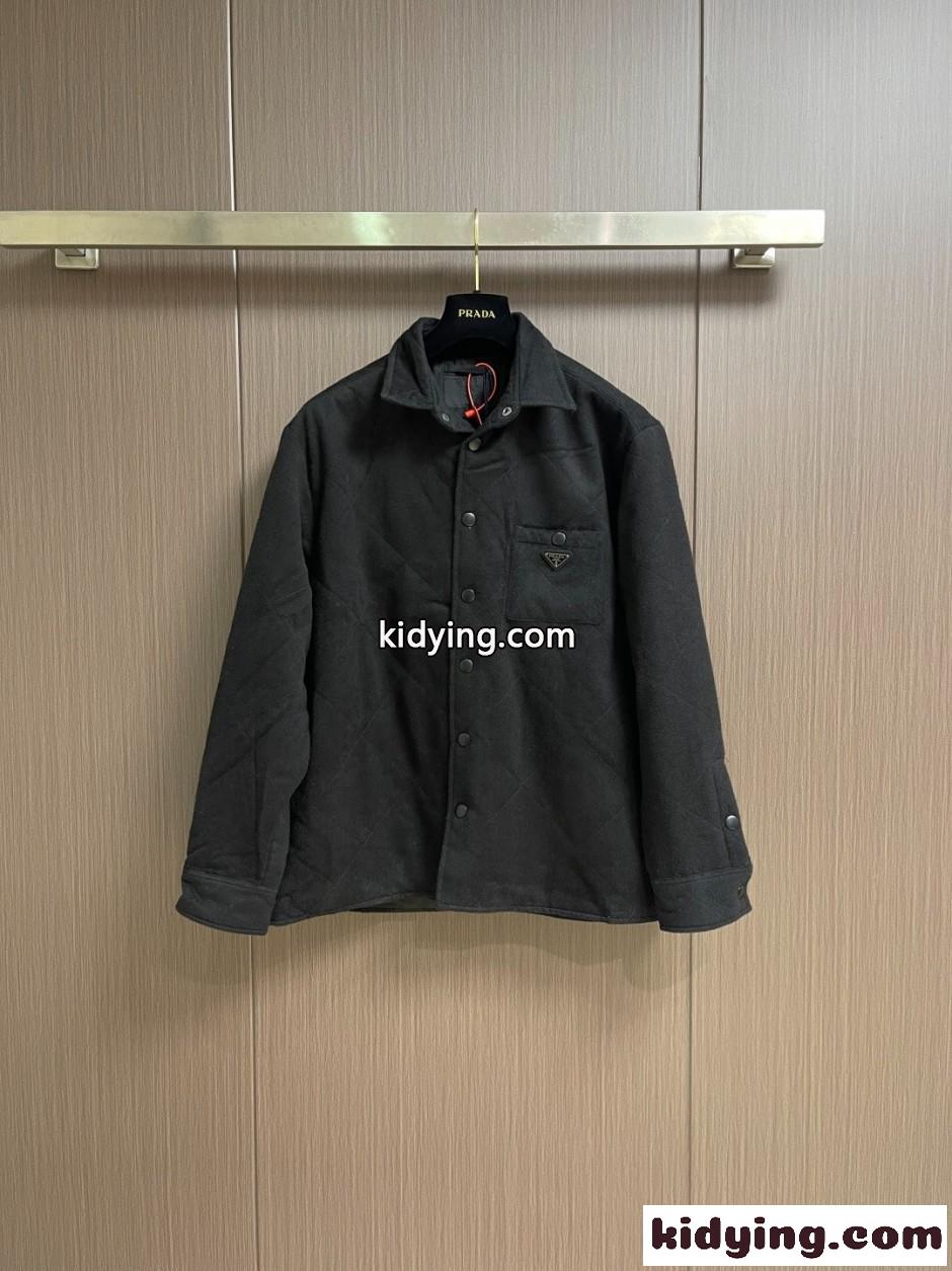 カジュアル 上品 プラダ パデッド カシミヤ シャツ スーパーコピー トライアングルロゴ-0