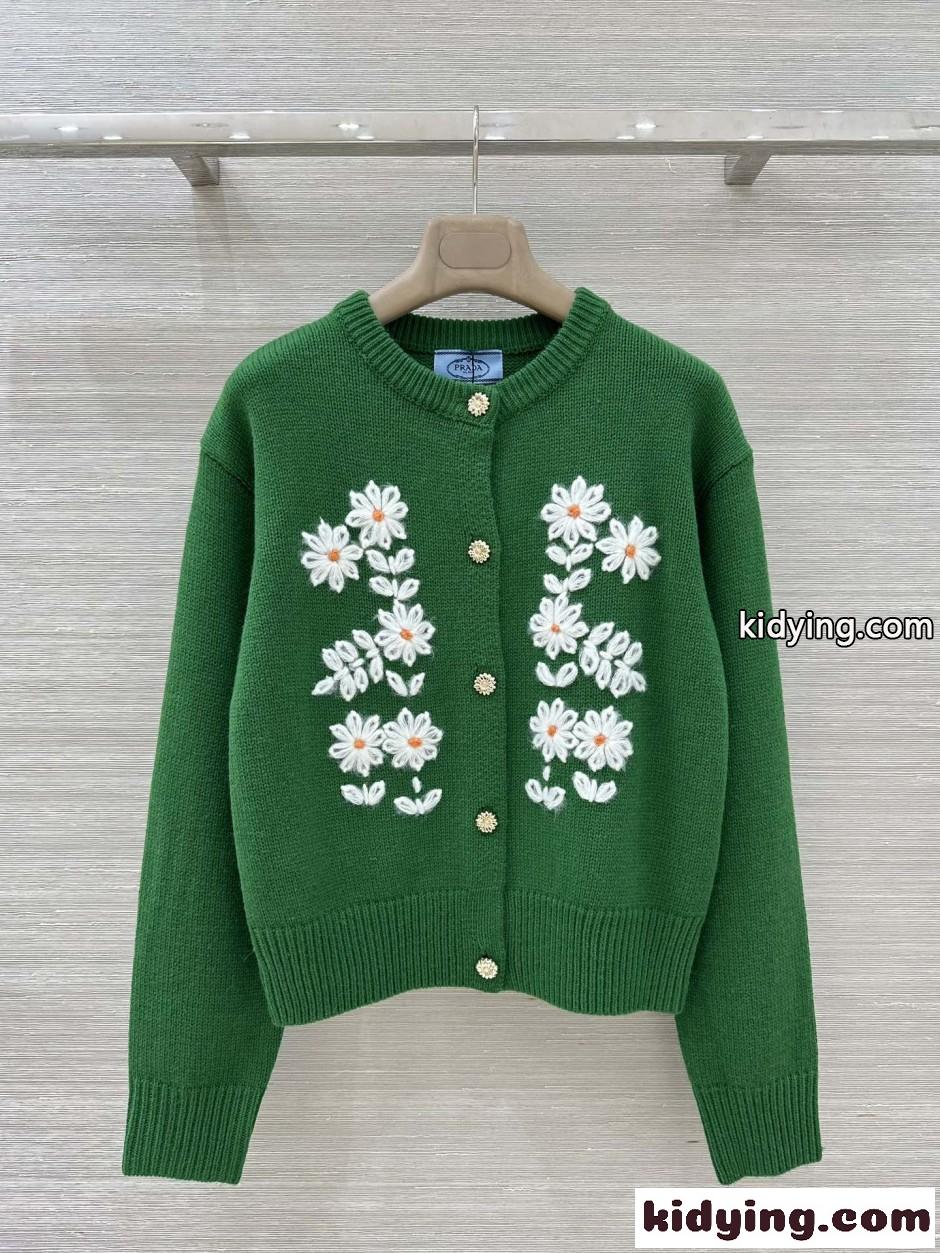 フェンミン フラワー刺繍 カーディガン プラダ ニット 偽物 カシミヤ-1