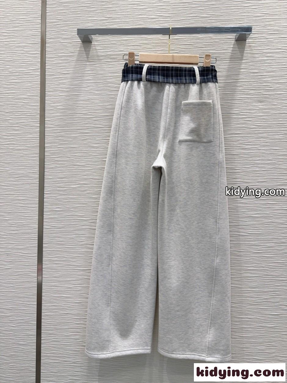チェックベルト付き スウェットパンツ ミュウミュウ パンツ 偽物 グレー-4