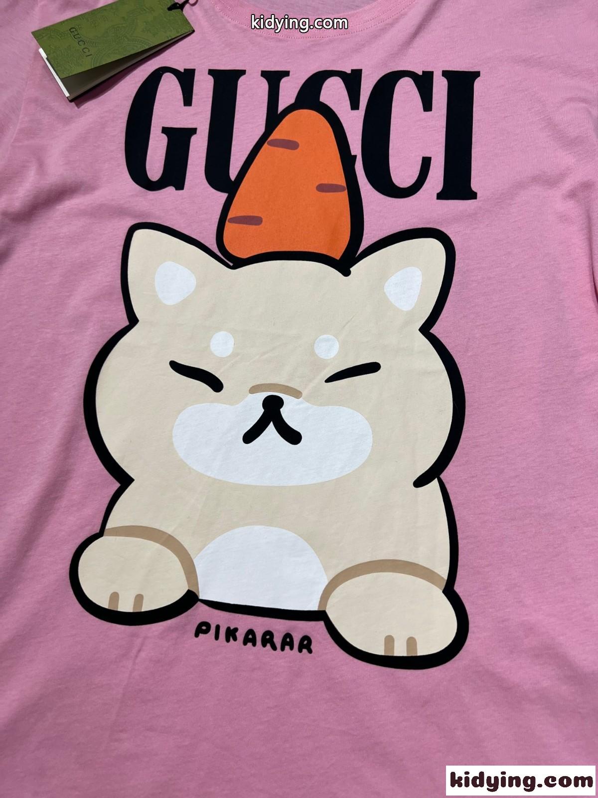 カジュアル 可愛い プリント クルーネック コットン 半袖Tシャツ グッチ Tシャツ コピー-1