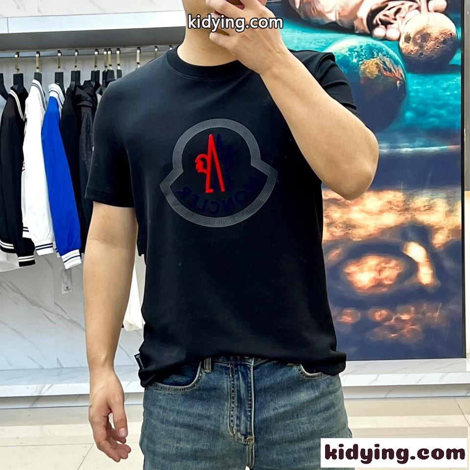 定番 ロゴ クルーネック コットン 半袖Tシャツ モンクレール Tシャツ コピー-1