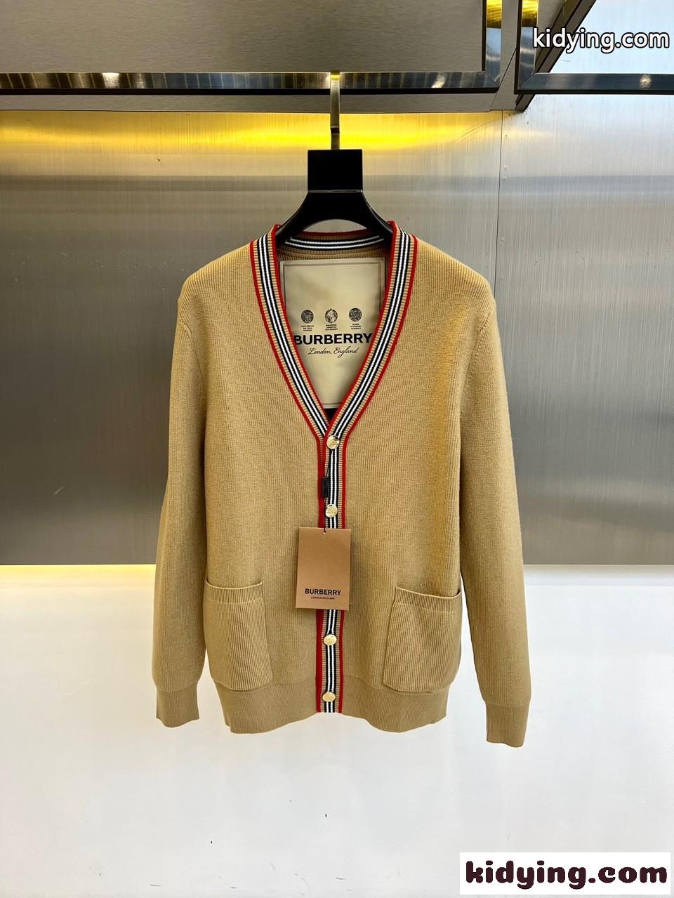 カジュアル 合わせやすい Vネック カーディガン バーバリー ニット コピー カーキ-0