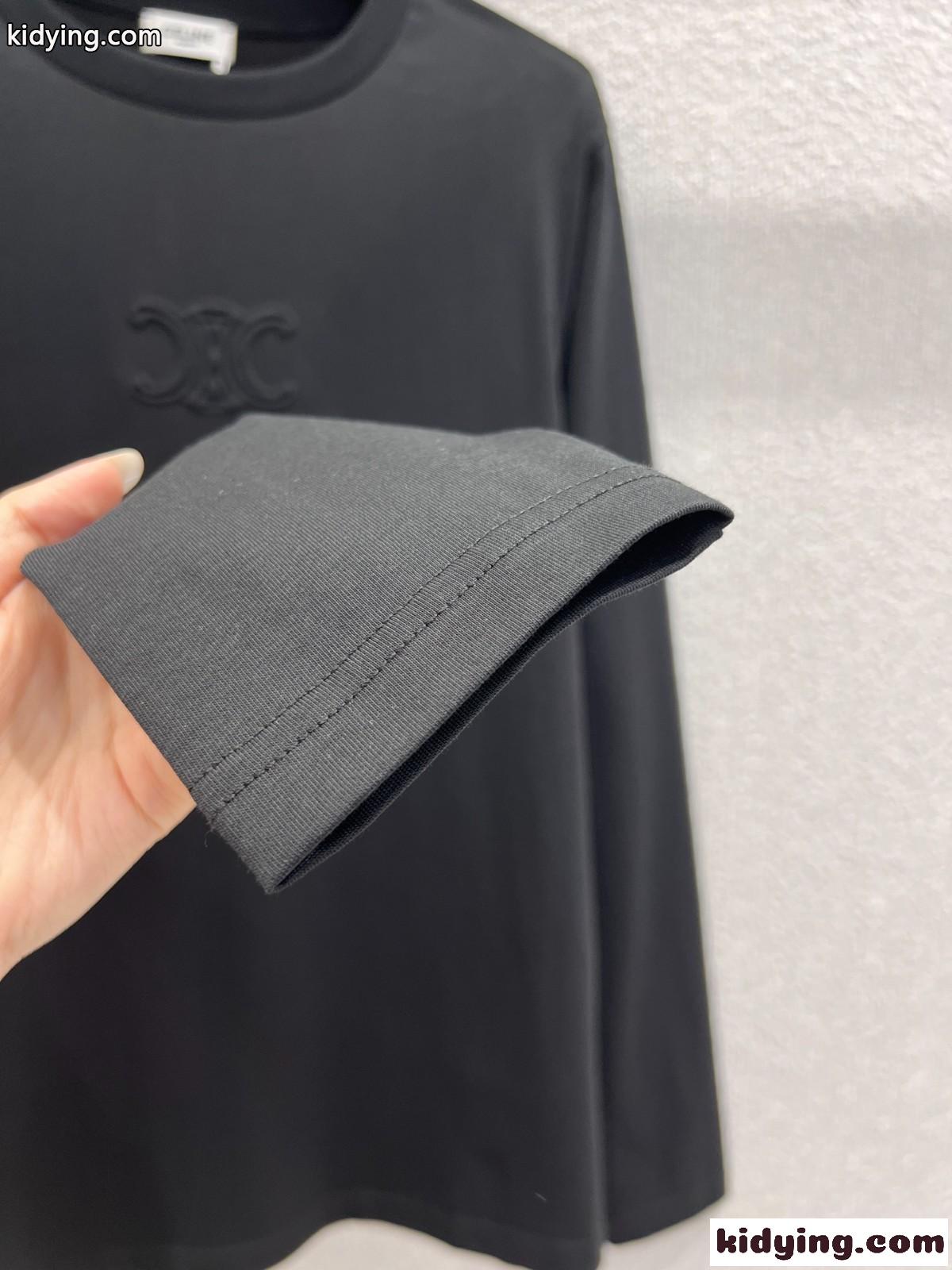 シンプル コットン 長袖Tシャツ セリーヌ Tシャツ コピー クルーネック ブラック-4