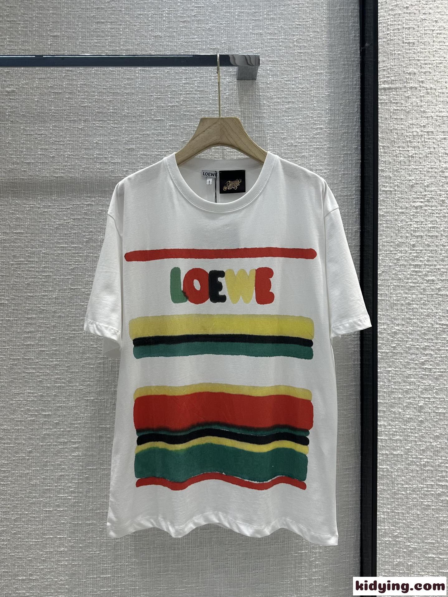 人気 ユニセックス ロゴ ストライプ プリント ロエベ Tシャツ コピー コットン-2