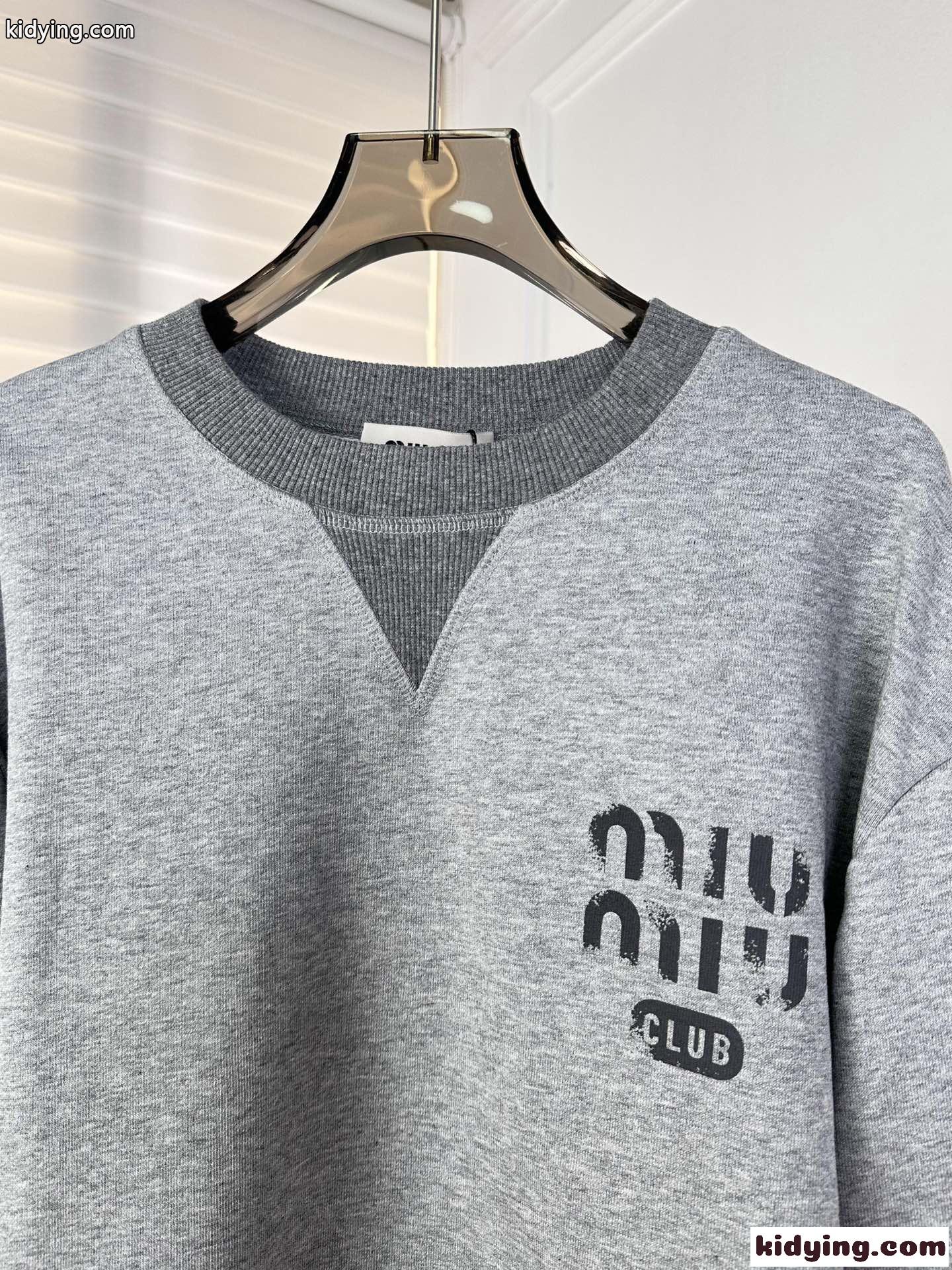 コットン クルーネック スウェットシャツ ミュウミュウ Tシャツ コピー グレー-2