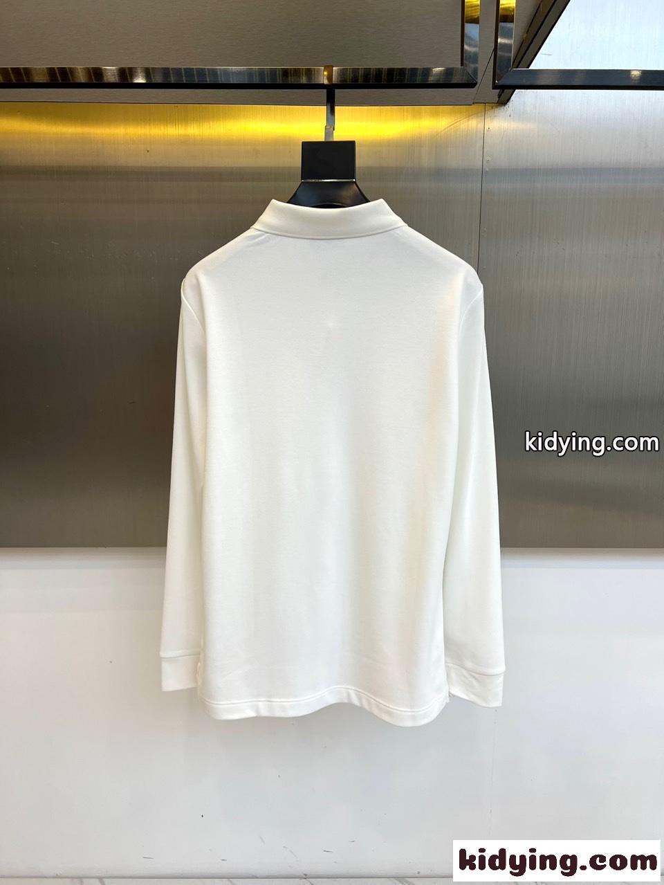 上品 カジュアル ハーフジップ 長袖 ポロシャツ エルメス Tシャツ 偽物 ホワイト-3
