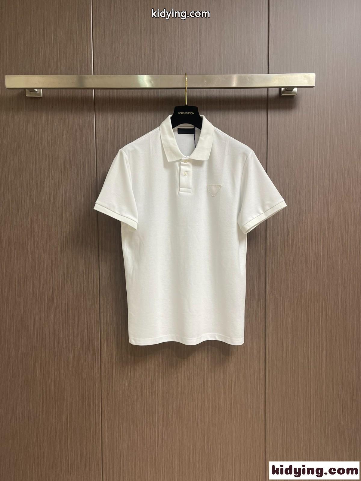 洗練された シンプル プラダ Tシャツ コピー コットンピケ ポロシャツ ホワイト-0