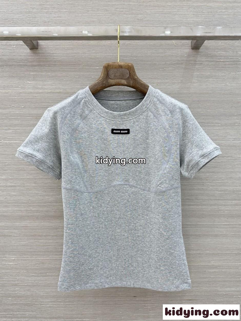 洗練された 合わせやすい 半袖Tシャツ ミュウミュウ Tシャツ コピー グレー-1