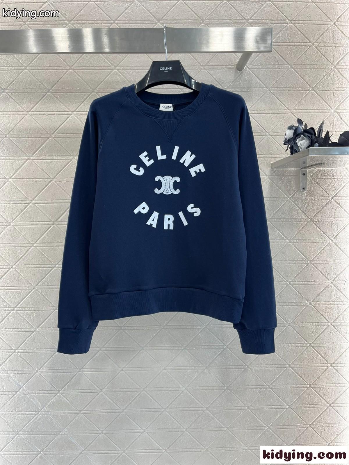 定番 カジュアル ロゴ入り スウェットシャツ セリーヌ Tシャツ コピー ネイビー-1