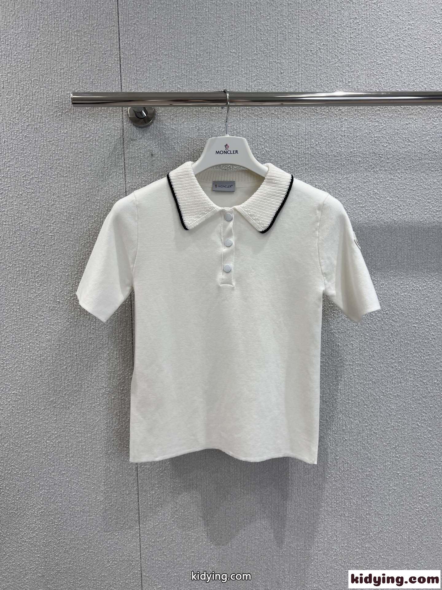 モンクレール Tシャツ 偽物 定番 コットンニットポロシャツ ホワイト-1