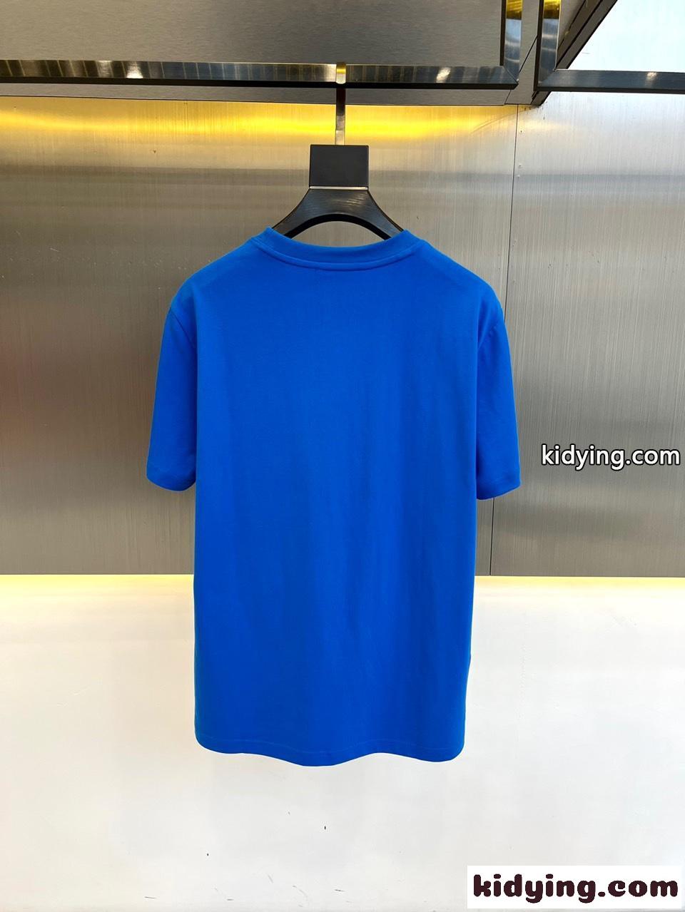 シンプル トライアングルロゴ付き 半袖Tシャツ プラダ Tシャツ コピー ブルー-4