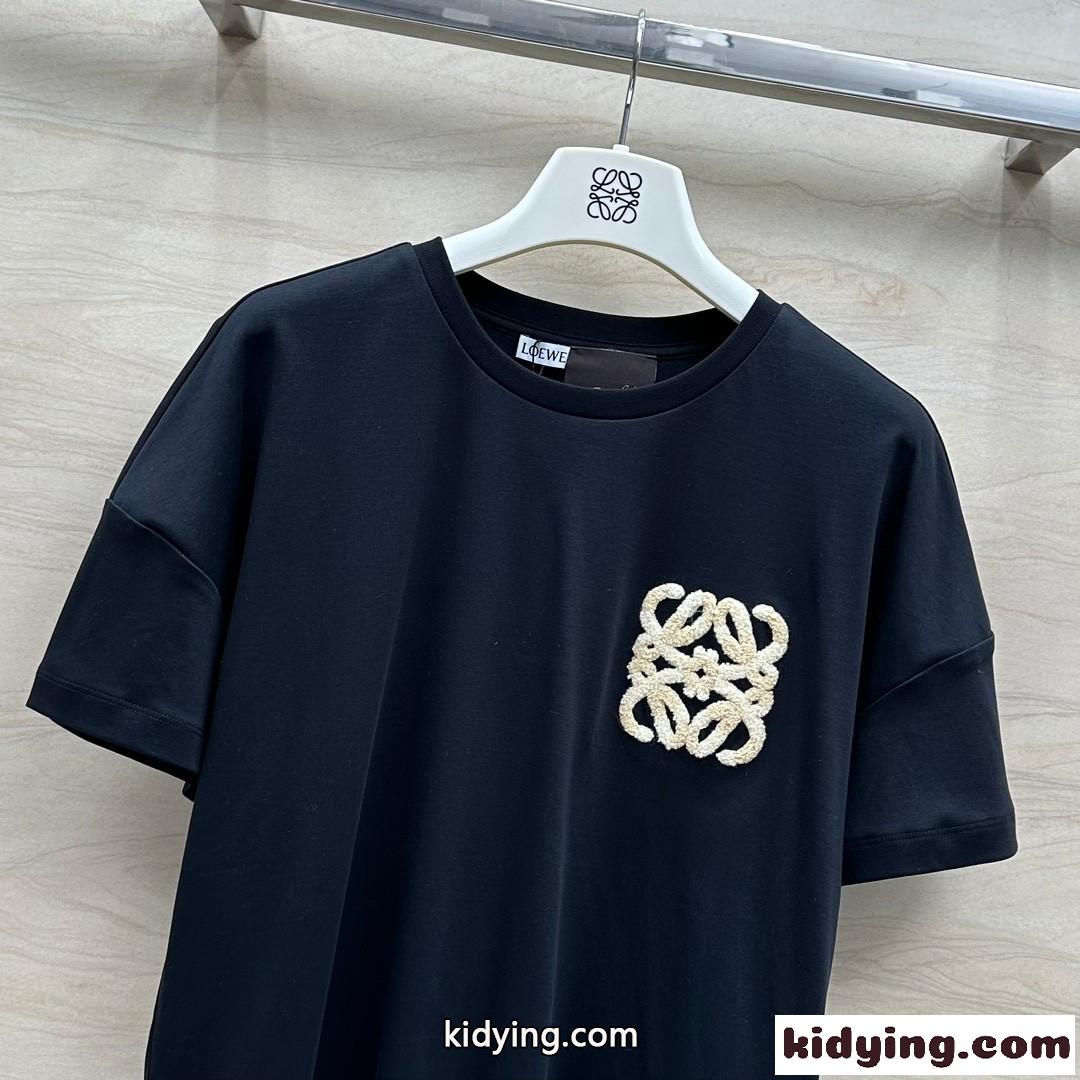 カジュアル ボクシーフィット 半袖Tシャツ ロエベ Tシャツ スーパーコピー ブラック-1