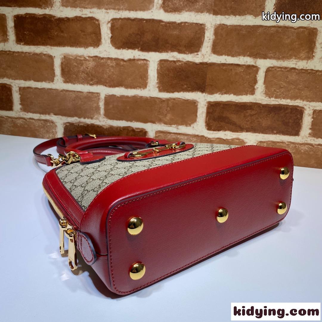 キャンバス＆レッドレザー グッチ ホースビット 1955 スモール トップハンドルバッグ グッチ バッグ レディース コピー-1