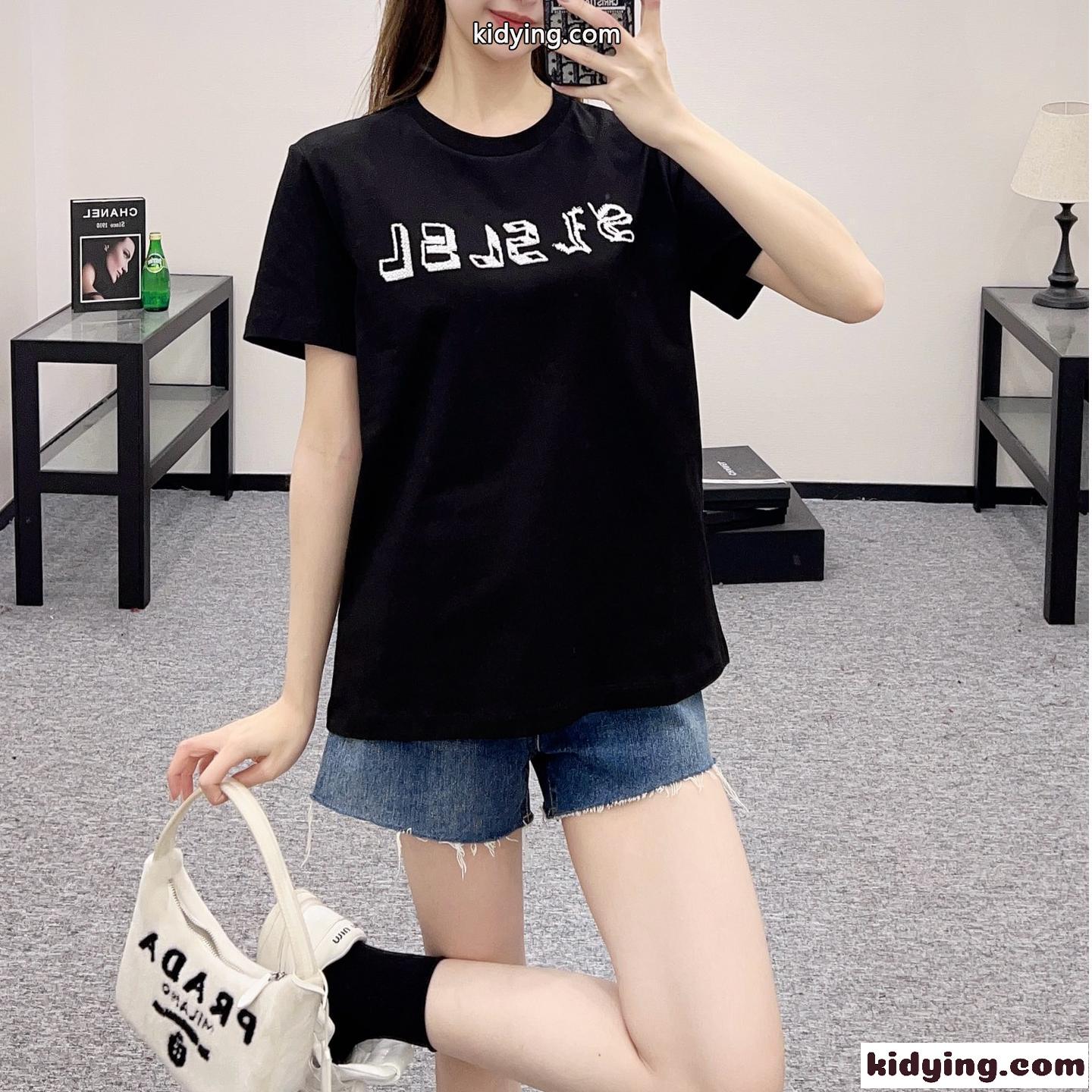 シンプル ロゴ入り コットン 半袖Tシャツ イヴ・サンローラン Tシャツ コピー ブラック-0