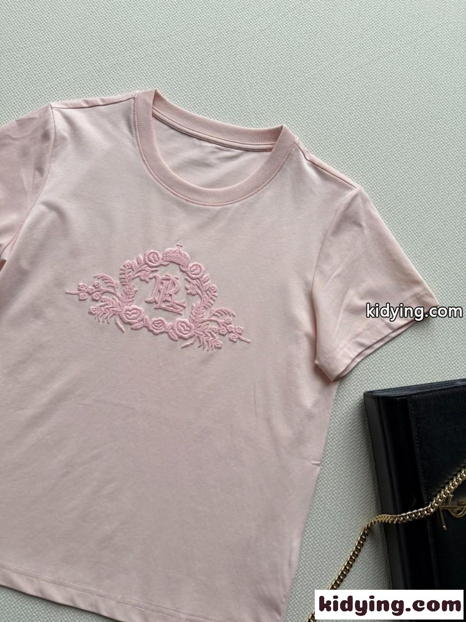 シンプル 上品 エンブロイダリー 半袖Tシャツ ラルフローレン Tシャツ 偽物 ピンク-2