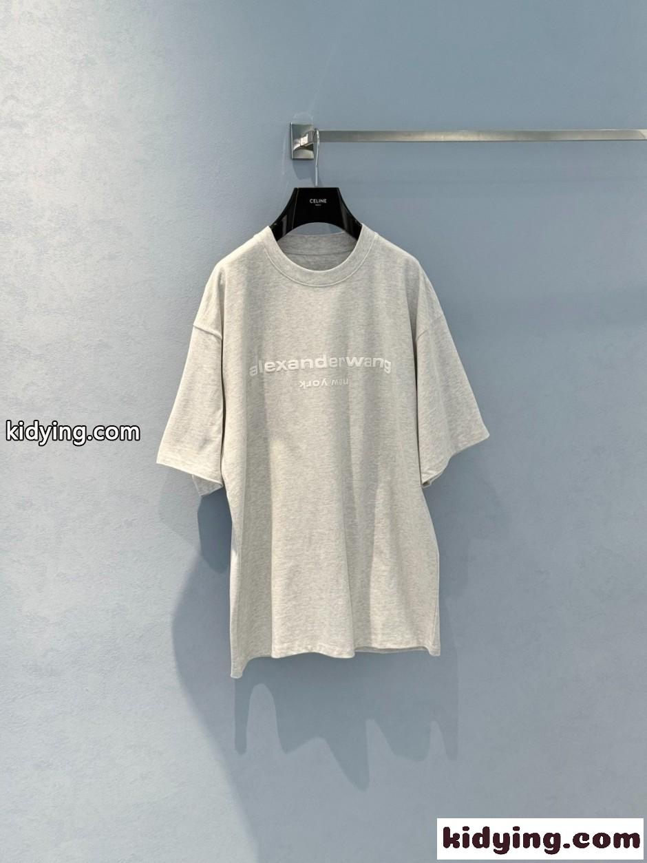 ユニセックス ロゴ 半袖Tシャツ アレキサンダーワング Tシャツ 偽物 グレー-1