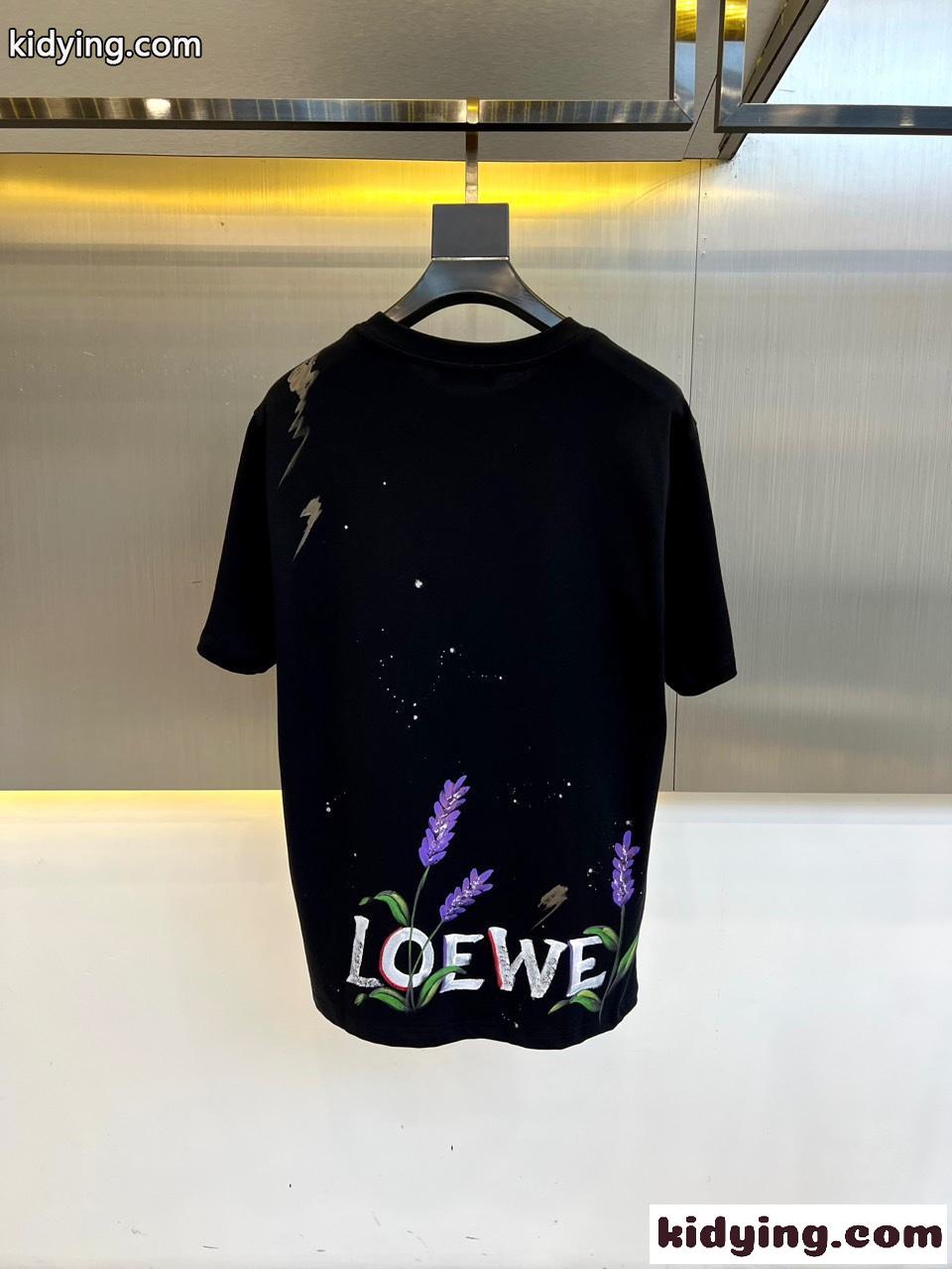 カジュアル プリント クルーネック 半袖Tシャツ ロエベ Tシャツ 偽物 コットン ブラック-4