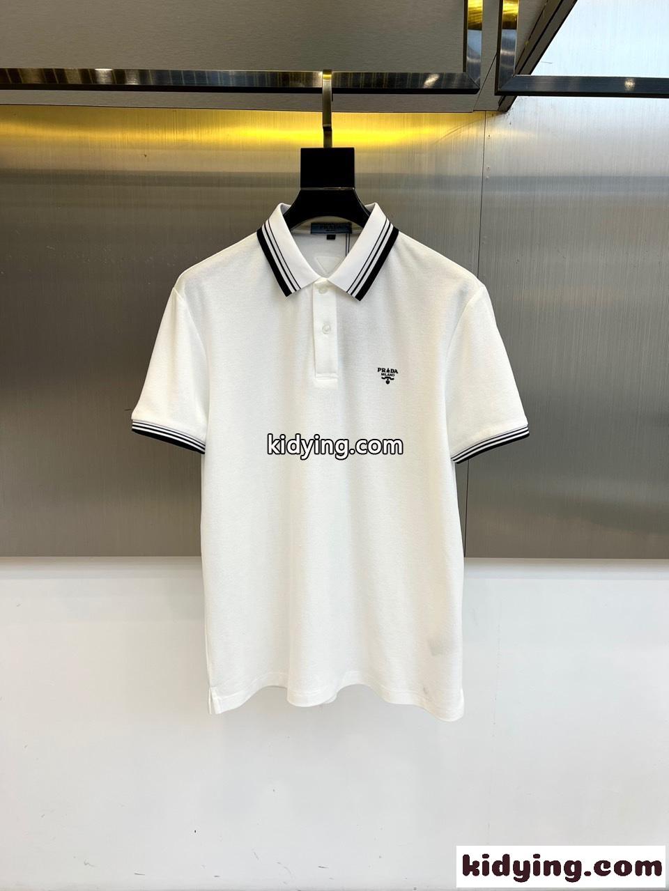 カジュアル コットンピケ ポロシャツ プラダ Tシャツ 偽物 半袖トップス ホワイト-0