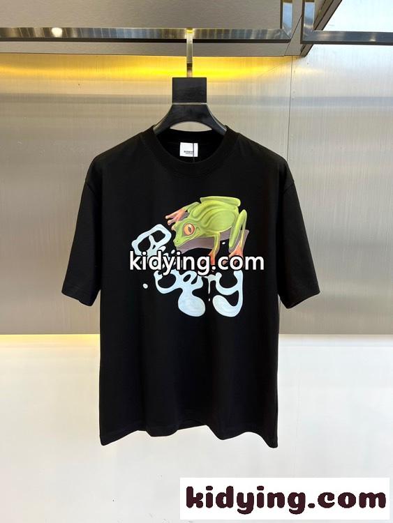 カジュアル フロッグ コットンTシャツ バーバリー 半袖Tシャツ コピー ブラック-0