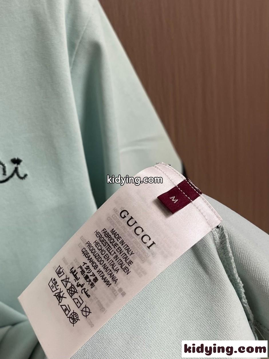 配色 スクリプトロゴ リンガーTシャツ グッチ Tシャツ 偽物 コットン ライトグリーン-3