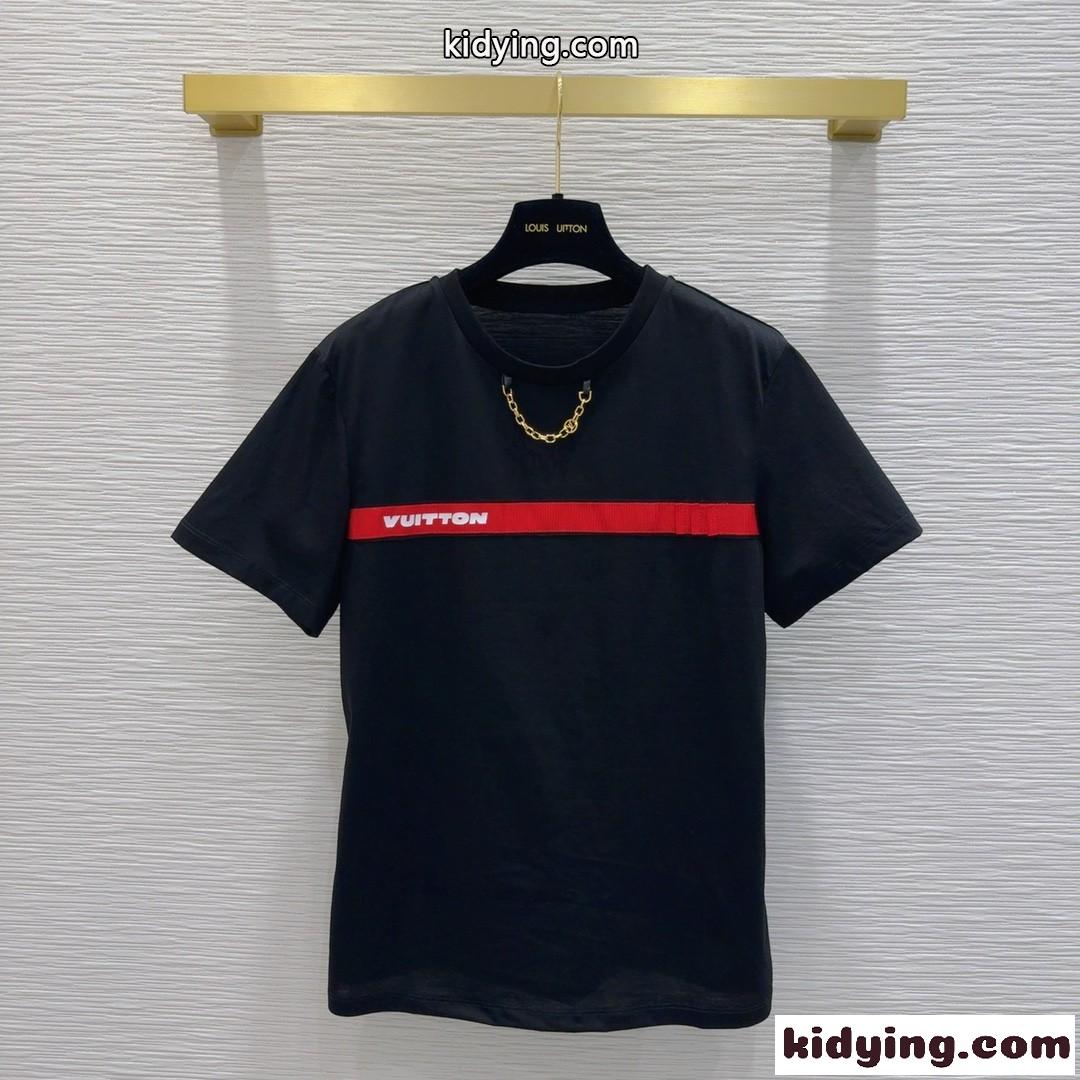 定番 カジュアル ヴィトンストラップTシャツ ルイヴィトン Tシャツ コピー ブラック-0