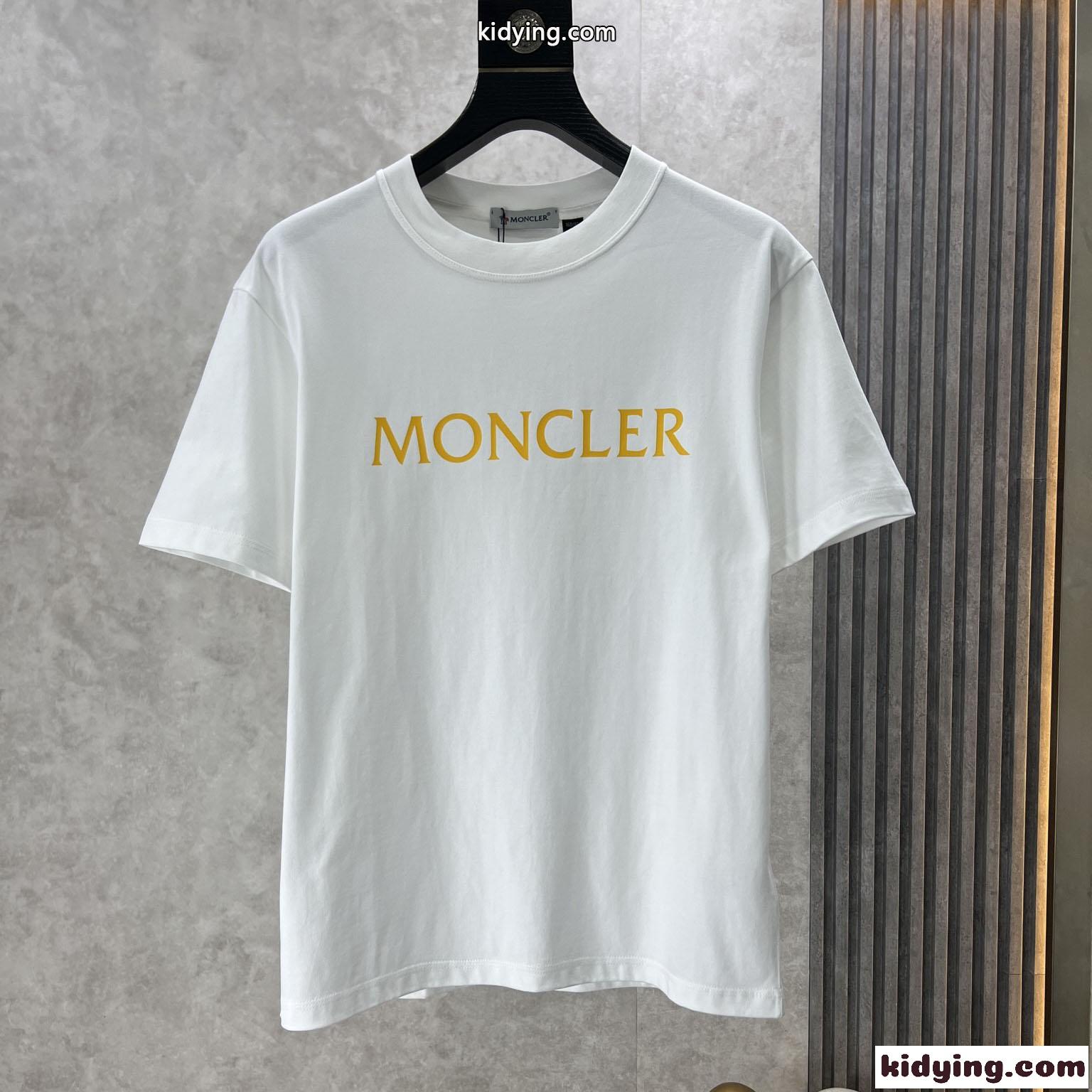 シンプル ロゴ プリント クルーネック モンクレール Tシャツ コピー ホワイト-0