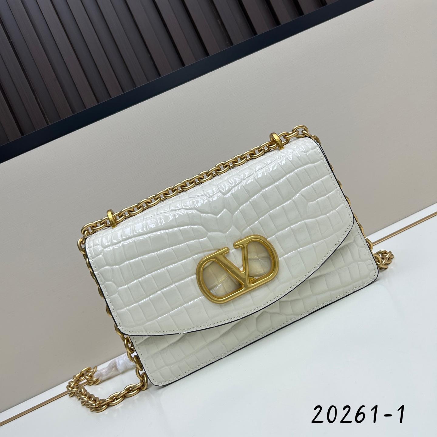 上品 クロコダイルレザー ショルダーバッグ ヴァレンティノ バッグ コピー ホワイト-1